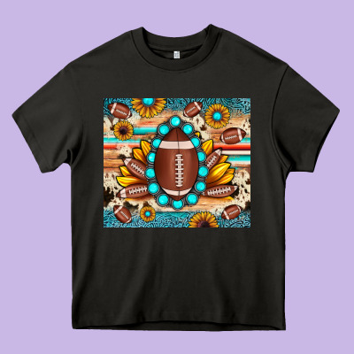 Football Cowhide Sunflower Heavy Core Tee Designed By Jahusdesignshop