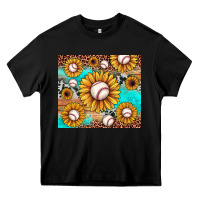 Black baseball leopard turquoise sunflower Heavy Core Tee - JahusDesignShop