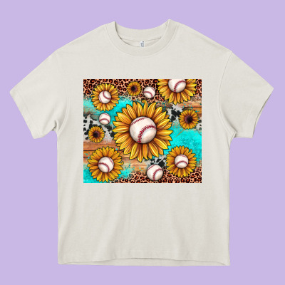 Baseball Leopard Turquoise Sunflower Heavy Core Tee Designed By Jahusdesignshop