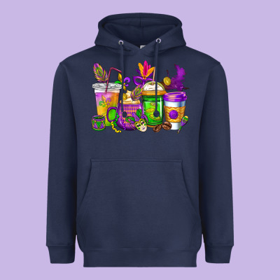 Mardi Gras Coffee Cups Cowgirl Heavyweight Hoodie Designed By Cowgirlartshop