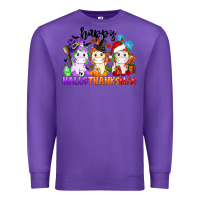 Purple happy hallothanksmas unicorn Premium Sweatshirt - CowGirlArtShop