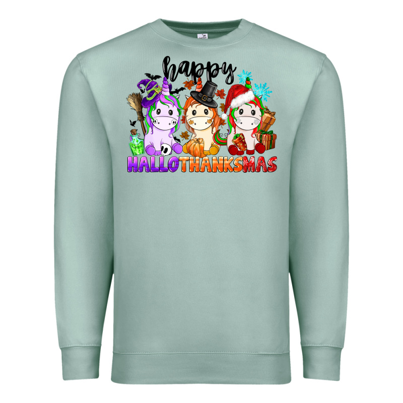 Happy Hallothanksmas Unicorn Premium Sweatshirt by CowGirlArtShop | Teevron
