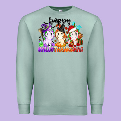 Happy Hallothanksmas Unicorn Premium Sweatshirt Designed By Cowgirlartshop
