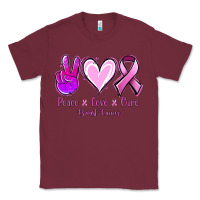 Burgundy Peace love cure Breast Cancer Classic Tee - NancyCooperArtShop