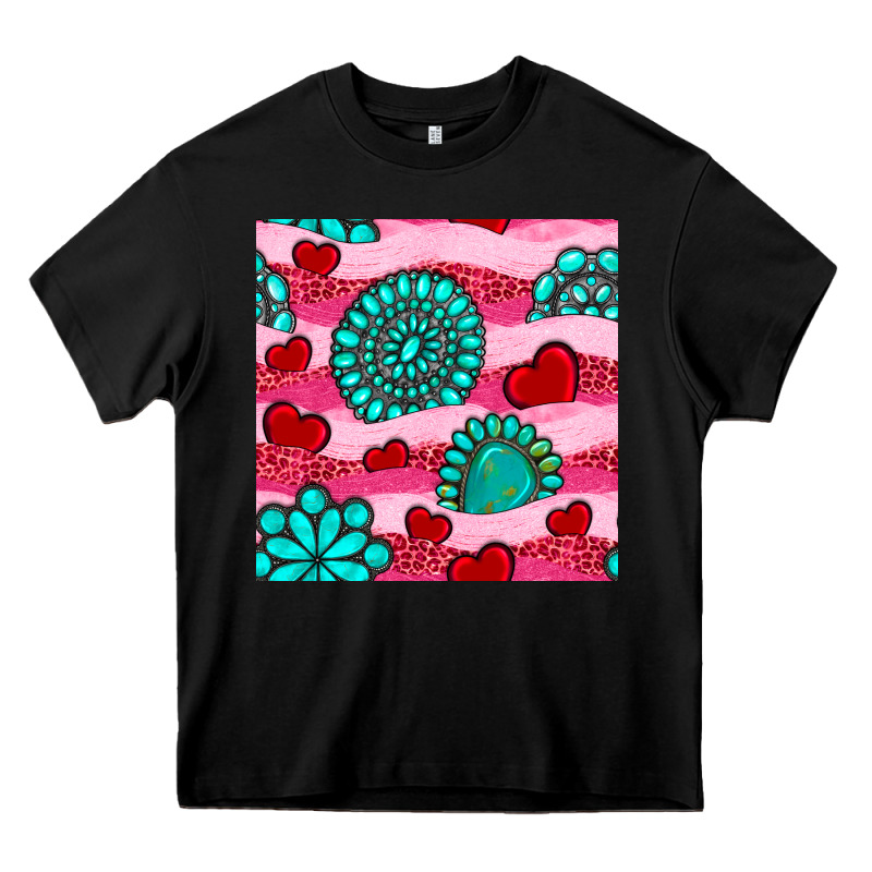 Valentines Day Turquoise Gemstone  And Hearts Heavy Core Tee by BundleAndBundleShop | Teevron