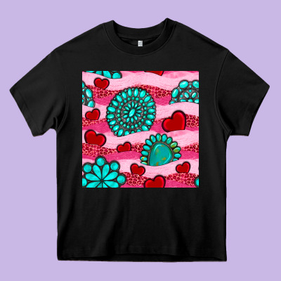 Valentines Day Turquoise Gemstone  And Hearts Heavy Core Tee Designed By Bundleandbundleshop