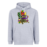 Heather Grey louisiana map american flag mardi gras Heavyweight Hoodie - CowGirlArtShop