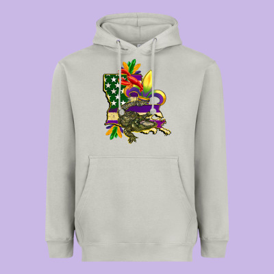 Louisiana Map American Flag Mardi Gras Heavyweight Hoodie Designed By Cowgirlartshop