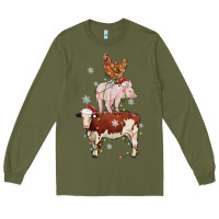 Army Green Merry Christmas Farm Animals Long Sleeve Tee - MaliasSmallBusiness