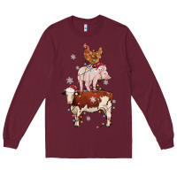 Burgundy Merry Christmas Farm Animals Long Sleeve Tee - MaliasSmallBusiness
