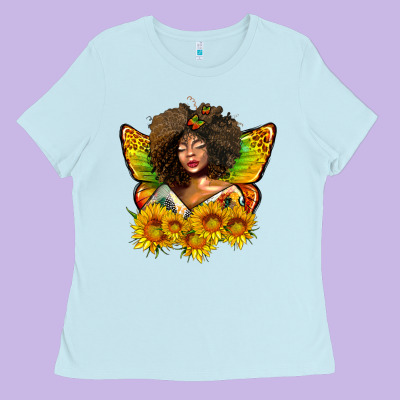 Butterfly Afro Woman Juneteenth Ladies Tee Designed By Adodesignshop