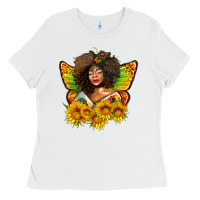 White butterfly afro woman juneteenth Ladies Tee - AdoDesignShop