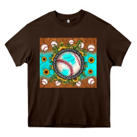 Chocolate Brown baseball turquoise sunflower Heavy Core Tee - JahusDesignShop