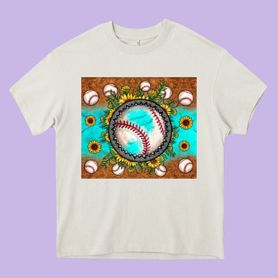 Baseball Turquoise Sunflower Heavy Core Tee Designed By Jahusdesignshop