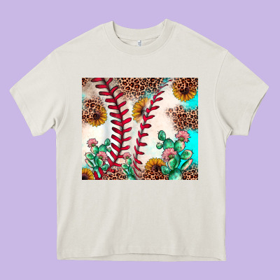 Baseball Leopard Turquoise Cactus Sunflower Heavy Core Tee Designed By Jahusdesignshop