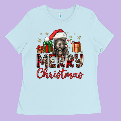 Merry Christmas Pitbull Ladies Tee Designed By Jahusdesignshop
