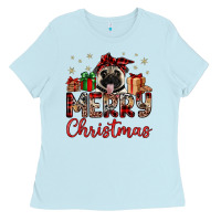 Baby Blue merry christmas pug Ladies Tee - JahusDesignShop