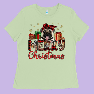 Merry Christmas Pug Ladies Tee Designed By Jahusdesignshop