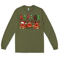 Army Green Ho ho ho Reindeer Long Sleeve Tee - NancyCooperArtShop