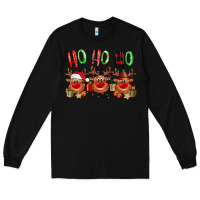 Black Ho ho ho Reindeer Long Sleeve Tee - NancyCooperArtShop