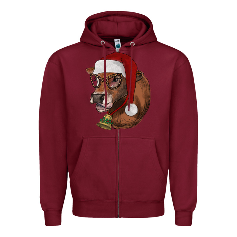 Christmas Glasses Heifer Zipper Hoodie by RanaPortraitStore | Teevron