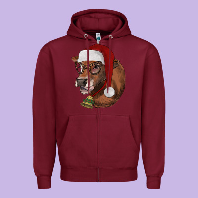 Christmas Glasses Heifer Zipper Hoodie Designed By Ranaportraitstore
