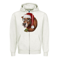 Oatmeal Heather christmas glasses heifer Zipper Hoodie - RanaPortraitStore