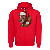 Red christmas glasses heifer Zipper Hoodie - RanaPortraitStore