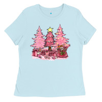 Baby Blue pink christmas trees with gift box bbs Ladies Tee - BundleAndBundleShop