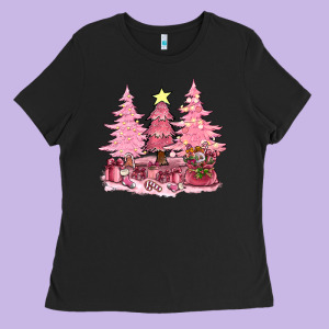 Pink Christmas Trees With Gift Box Bbs Ladies Tee Designed By Bundleandbundleshop