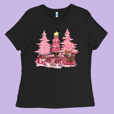 Pink Christmas Trees With Gift Box Bbs Ladies Tee Designed By Bundleandbundleshop