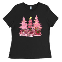 Black pink christmas trees with gift box bbs Ladies Tee - BundleAndBundleShop