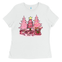 White pink christmas trees with gift box bbs Ladies Tee - BundleAndBundleShop