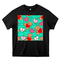 Black valentines day teddy bears and cookies seamless pattern Heavy Core Tee - BundleAndBundleShop