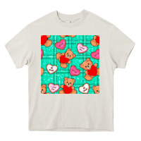 Cream valentines day teddy bears and cookies seamless pattern Heavy Core Tee - BundleAndBundleShop