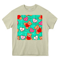 Mossy valentines day teddy bears and cookies seamless pattern Heavy Core Tee - BundleAndBundleShop