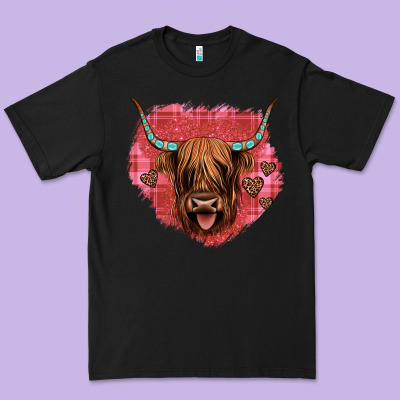 Highland Cow Valentines Premium Tee Designed By Jahusdesignshop
