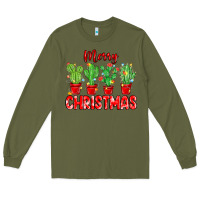 Army Green Merry Christmas Cactuses Long Sleeve Tee - MaliasSmallBusiness