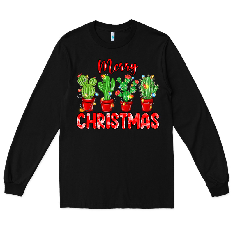 Merry Christmas Cactuses Long Sleeve Tee by MaliasSmallBusiness | Teevron