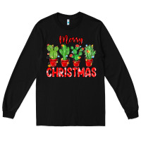 Black Merry Christmas Cactuses Long Sleeve Tee - MaliasSmallBusiness
