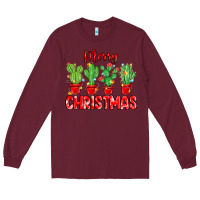 Burgundy Merry Christmas Cactuses Long Sleeve Tee - MaliasSmallBusiness
