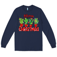 Navy Merry Christmas Cactuses Long Sleeve Tee - MaliasSmallBusiness