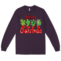Plum Merry Christmas Cactuses Long Sleeve Tee - MaliasSmallBusiness