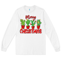 White Merry Christmas Cactuses Long Sleeve Tee - MaliasSmallBusiness