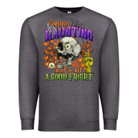 Charcoal Heather happy haunting and to all a good fright Premium Sweatshirt - CowGirlArtShop