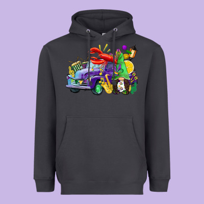 Mardi Gras Gnome On The Truck Heavyweight Hoodie Designed By Cowgirlartshop