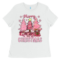 White pink merry christmas bbs Ladies Tee - BundleAndBundleShop