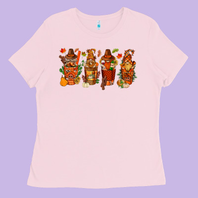 Thanksgiving Coffee Cups With Gnomes Bbs Ladies Tee Designed By Bundleandbundleshop