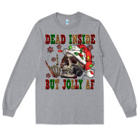 Heather Grey Dead inside but jolly af Long Sleeve Tee - NancyCooperArtShop
