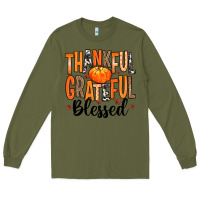 Army Green Thankful Grateful Blessed Long Sleeve Tee - MaliasSmallBusiness